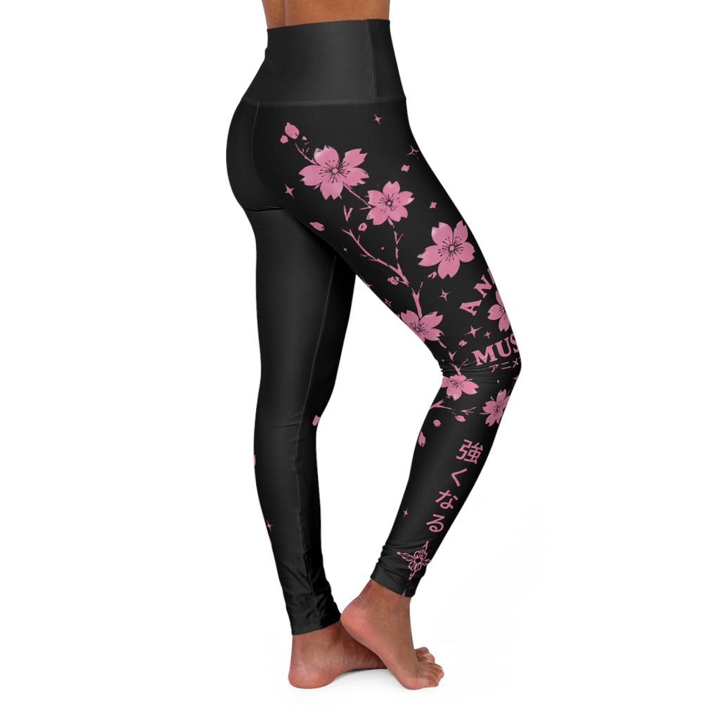 Sakura Night High-Waisted Yoga Leggings — Pink Cherry Blossom Fitness Tights